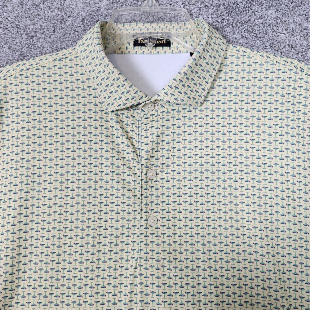 Paul Stuart Polo Shirt Men XL "Martini" All Over Print Performance Stretch AOP